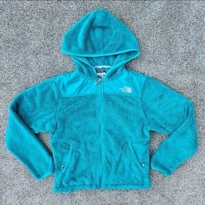 TNF NORTH FACE Teal Blue Green Zip Up Hooded Jacket Fleece Coat Women Size Small